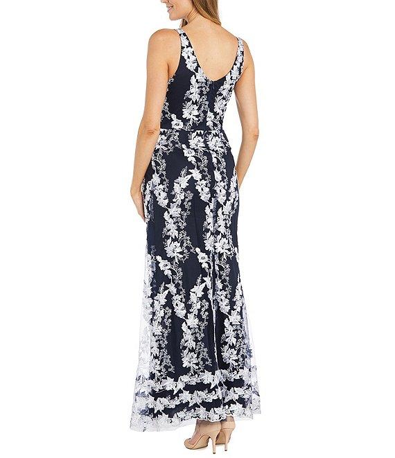 R & M Richards Floral Embroidered Sleeveless V-Neck Side Slit Dress Product Image