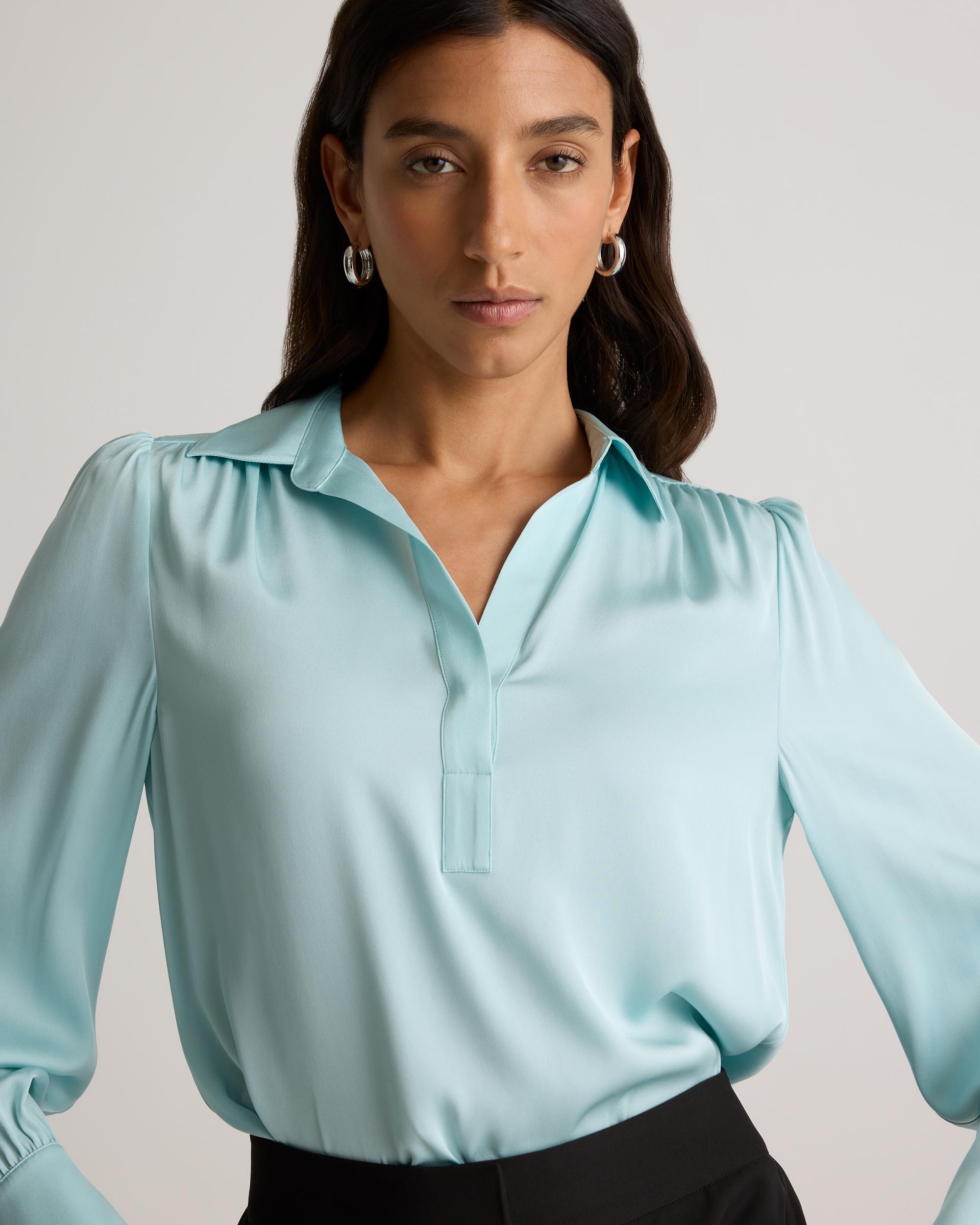Quince | Women's Washable Stretch Silk Split Neck Blouse Mulberry Silk Product Image