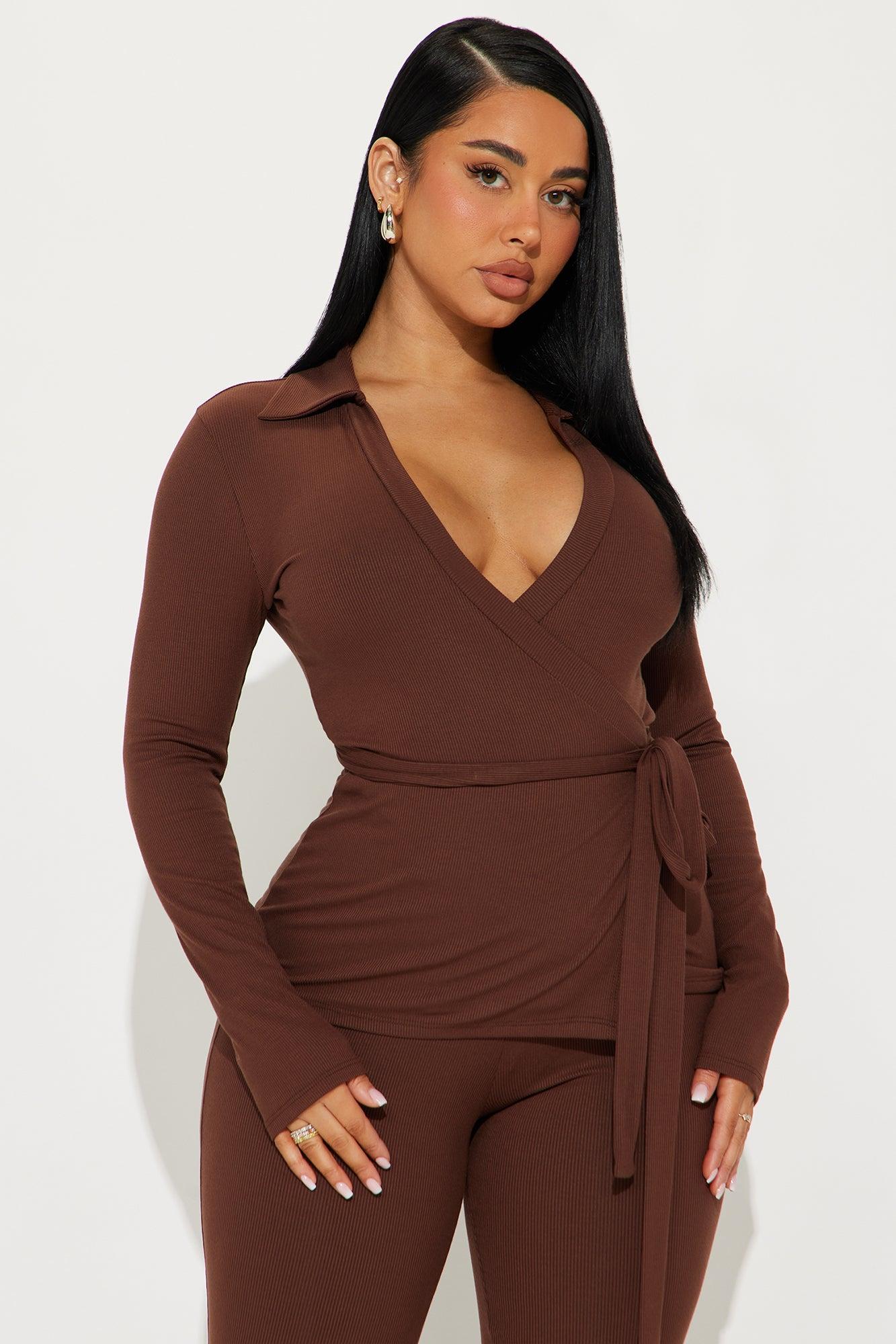 Cindy Wrap Top And Legging Set - Chocolate Product Image