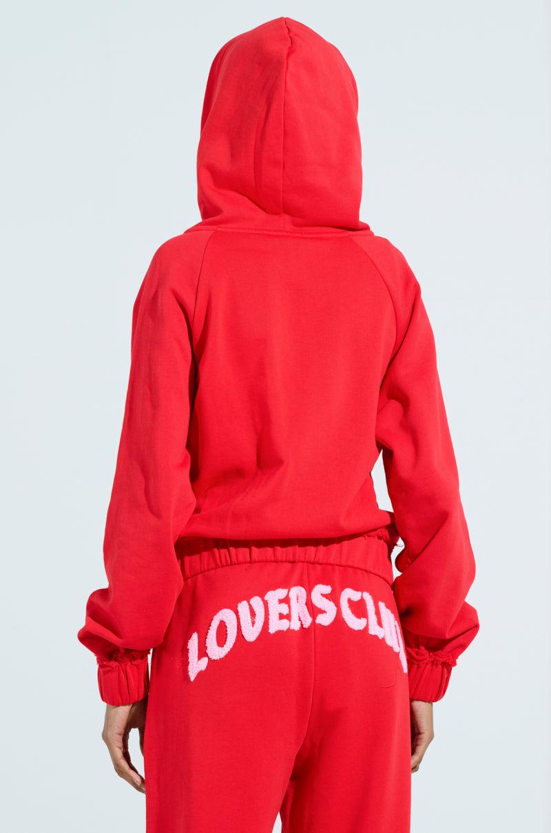 LOVERS CLUB ZIP UP HOODIE IN RED Product Image