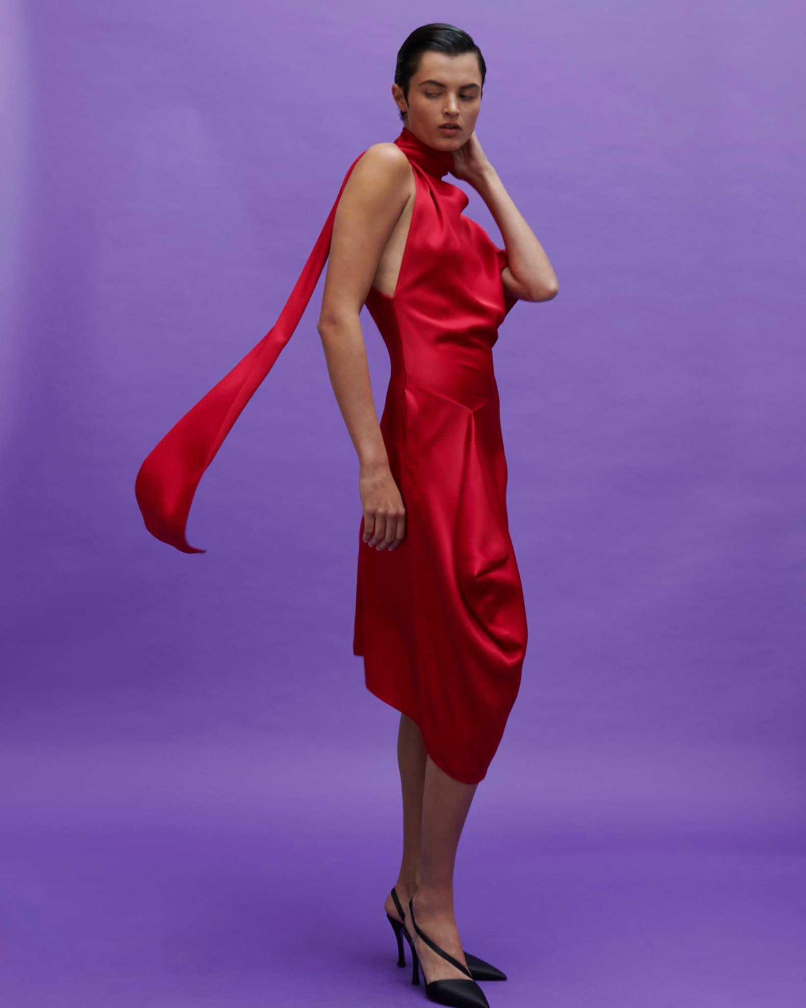Satin Asymmetric Midi Dress Product Image