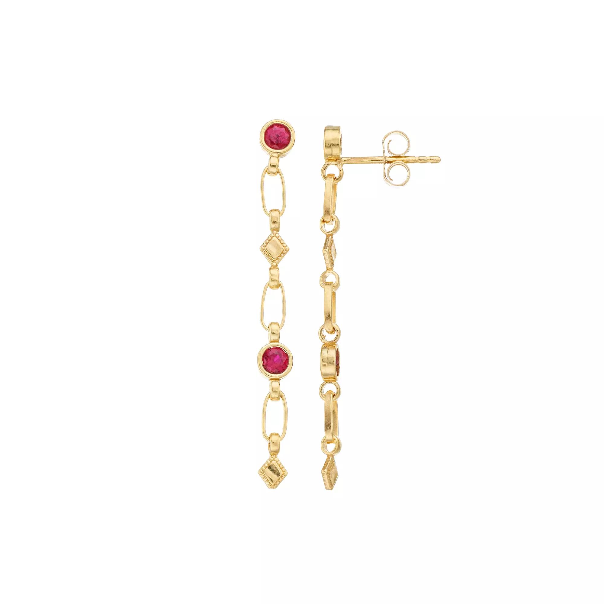 Kristen Kesho Sterling Silver Lab-Created Ruby Rhombus Link Drop Earrings, Women's, Gold Tone Product Image