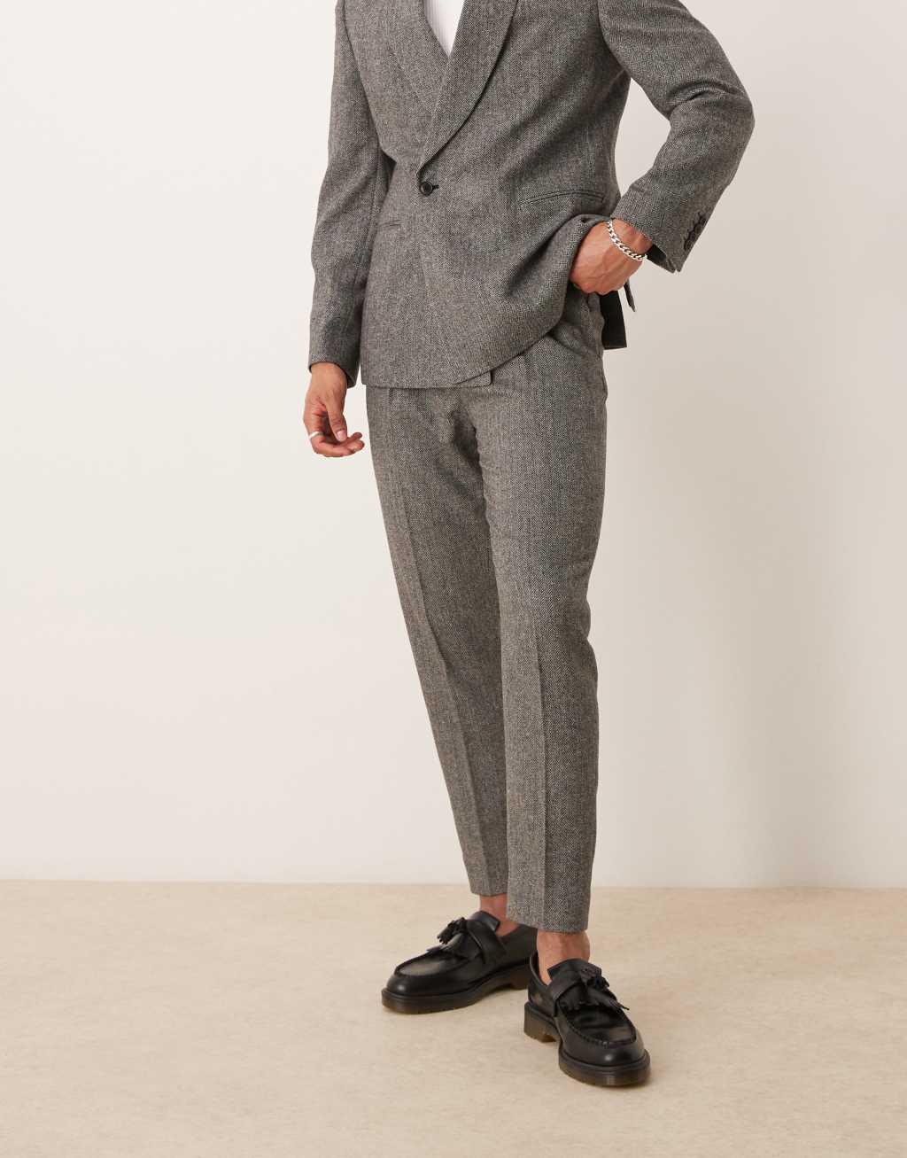 ASOS DESIGN tapered suit pants in gray herringbone Product Image