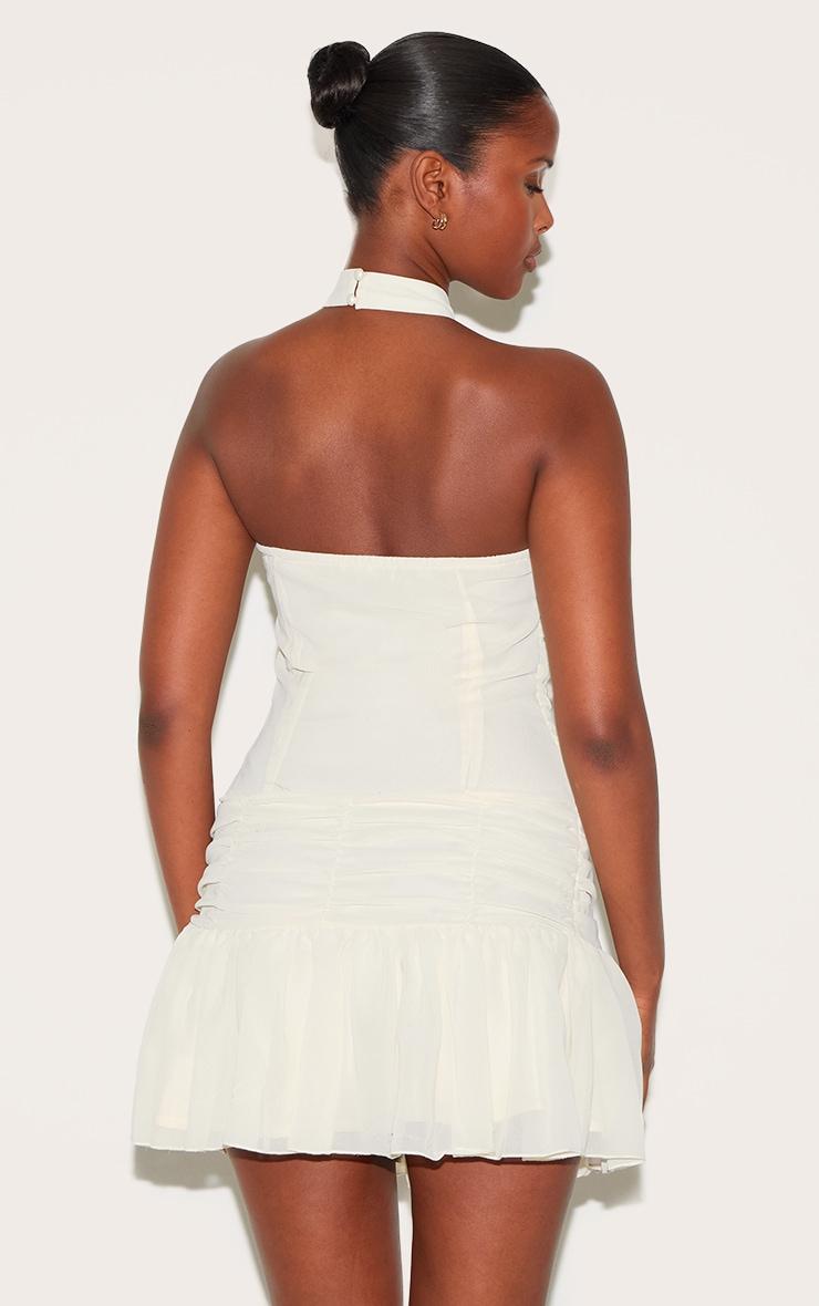 Almond Chiffon Halter Neck Mini Dress Product Image