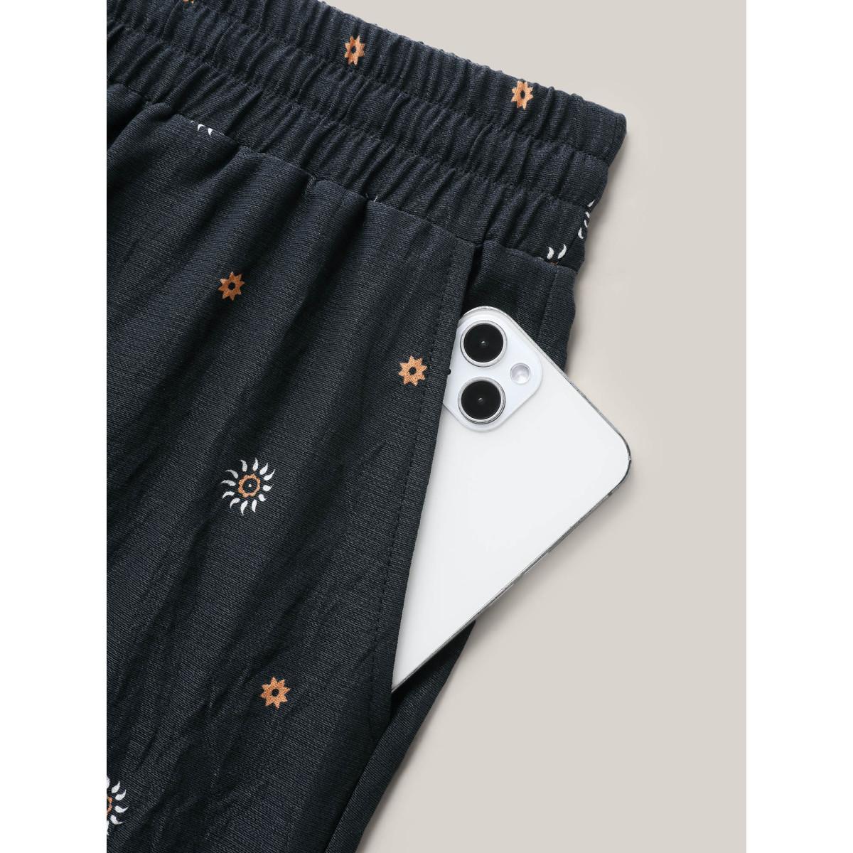 Plus Size Paisley Print Wide-Leg Airy Pants Women BlackFlower Boho Wide Leg Mid Rise Vacation Pants BloomChic 30/6X Product Image