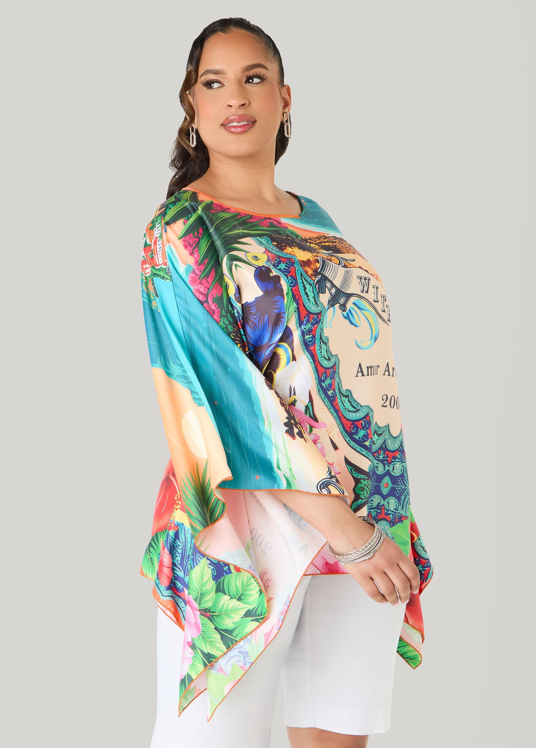 Postcard Print Satin Tunic Product Image
