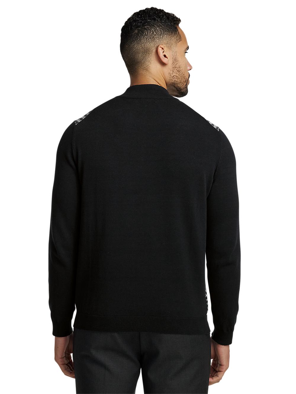 Cotton Quarter Zip Mock Neck Sweater - Black/white Product Image