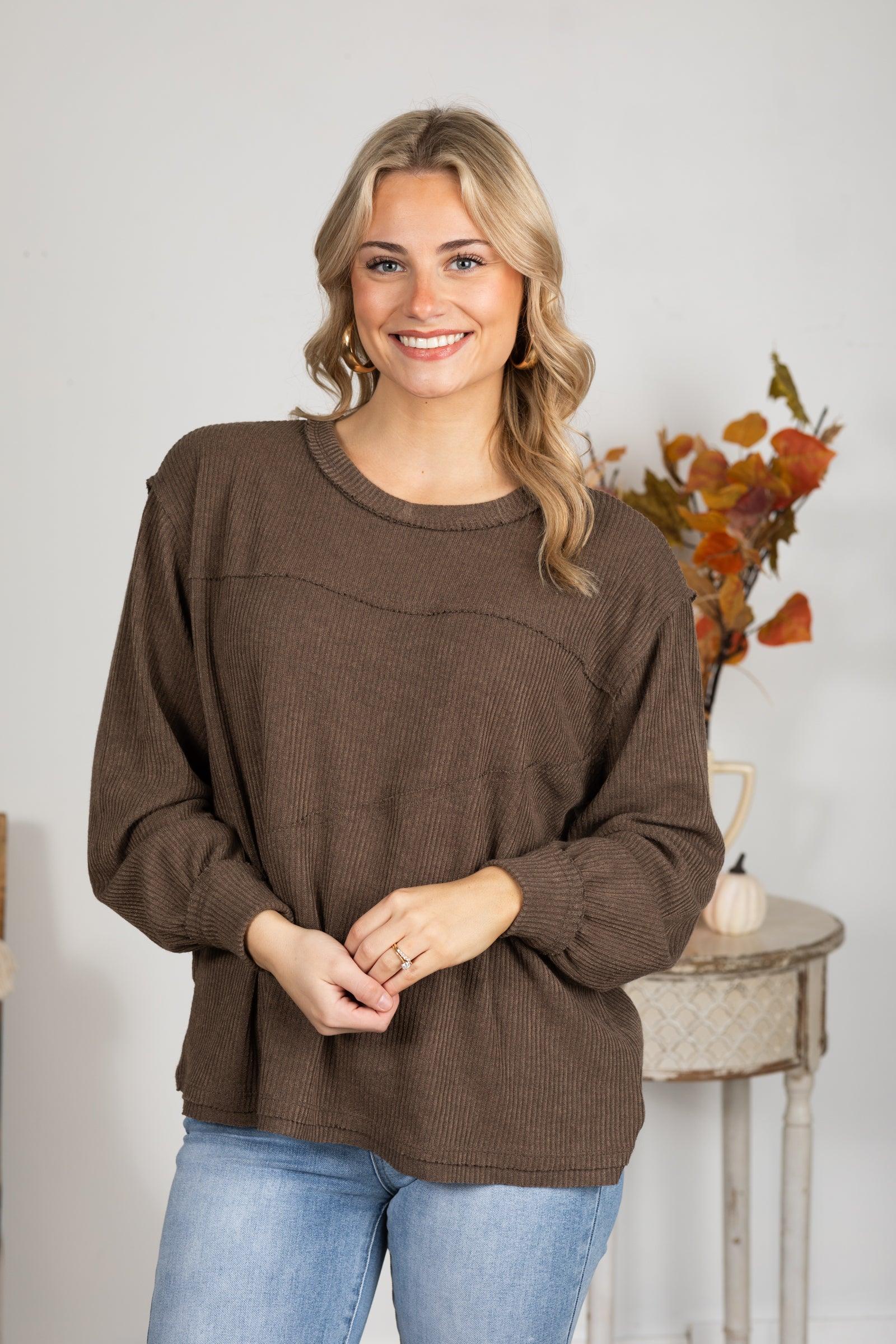 Solid Knit Top With Asymmetrical Exposed Seams Product Image