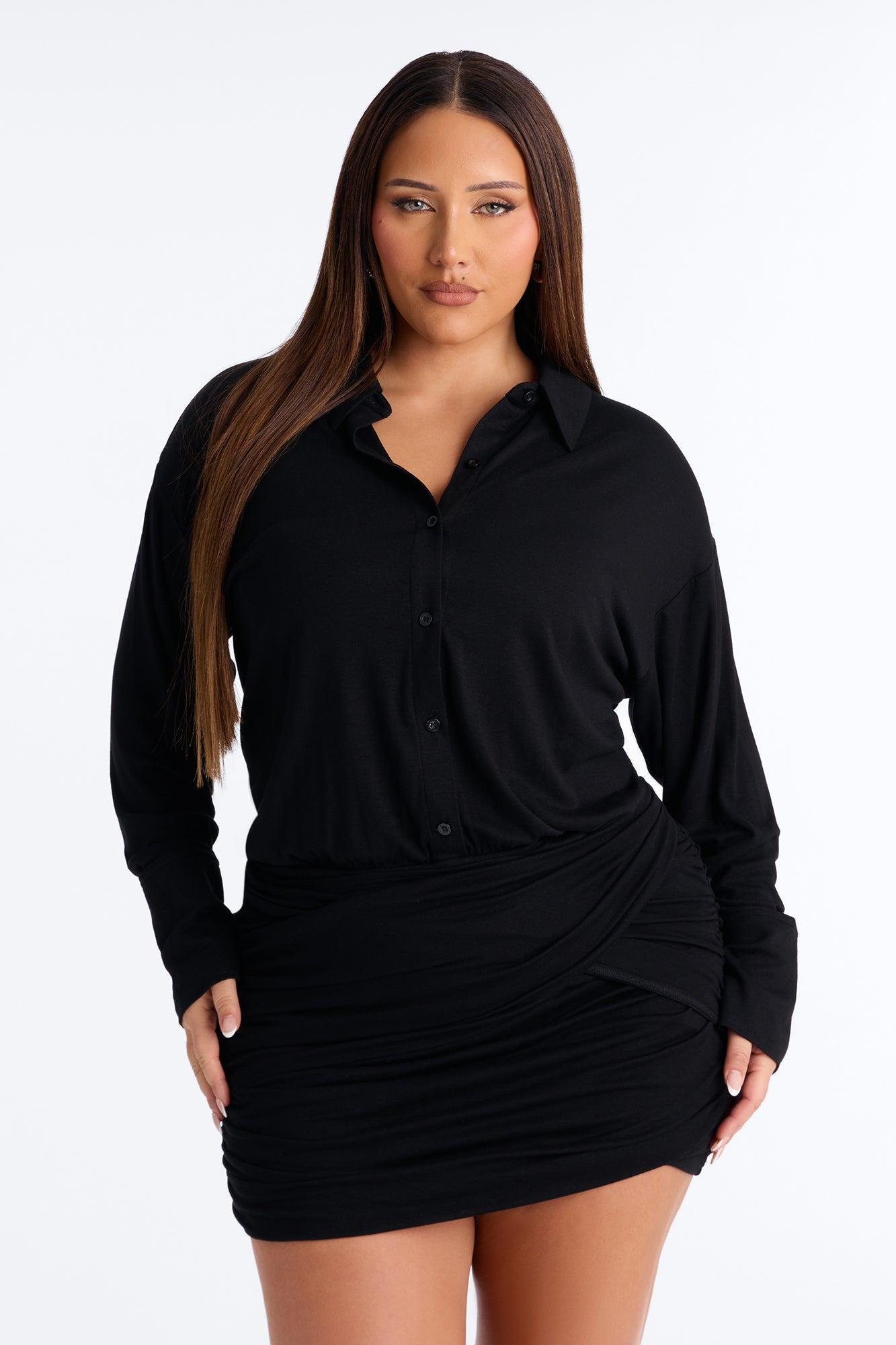 Thalia Draped Cotton Mini Dress - Black Female Product Image