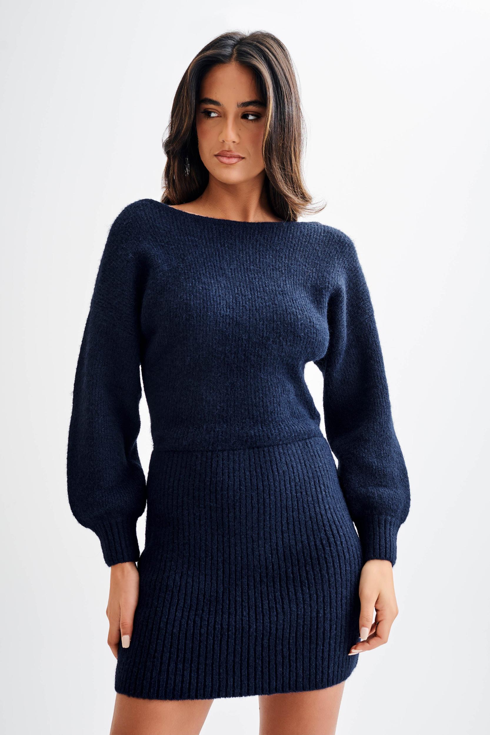 Rafferty Boat Neck Knit Mini Dress - Navy Product Image