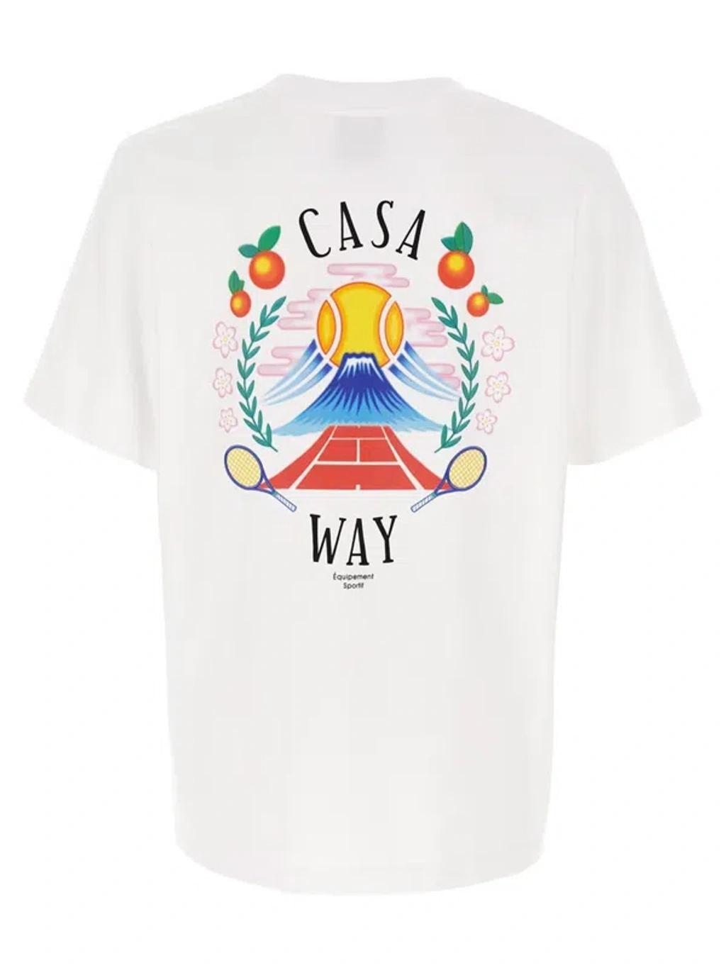 CASABLANCA T-shirt Girocollo Con Logo Sul Fronte In Cotone Bianca Uomo In Neutral Product Image