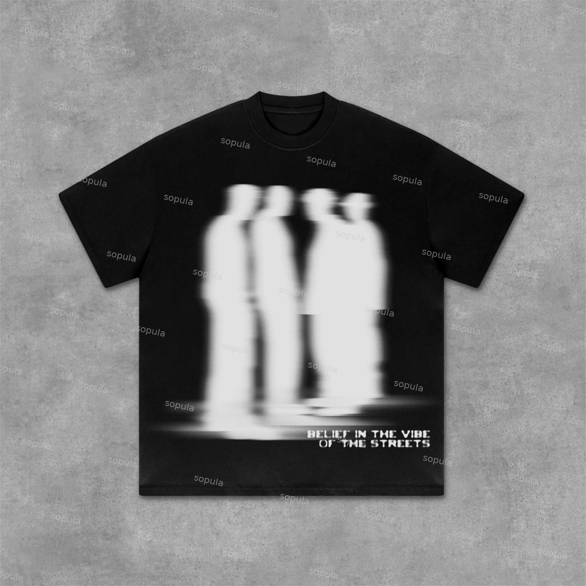 Sopula Street Atmosphere Virtual Shadow Characters Shadow Graphic Cotton T-Shirt Product Image