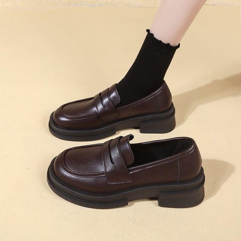 Platform Plain Faux Leather Penny Loafers Product Image