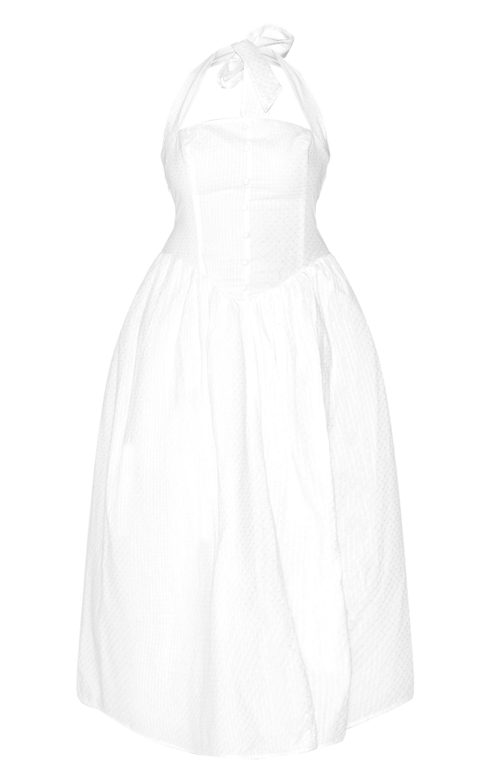 Plus White Embroidered Cotton Halterneck Midaxi Dress Product Image