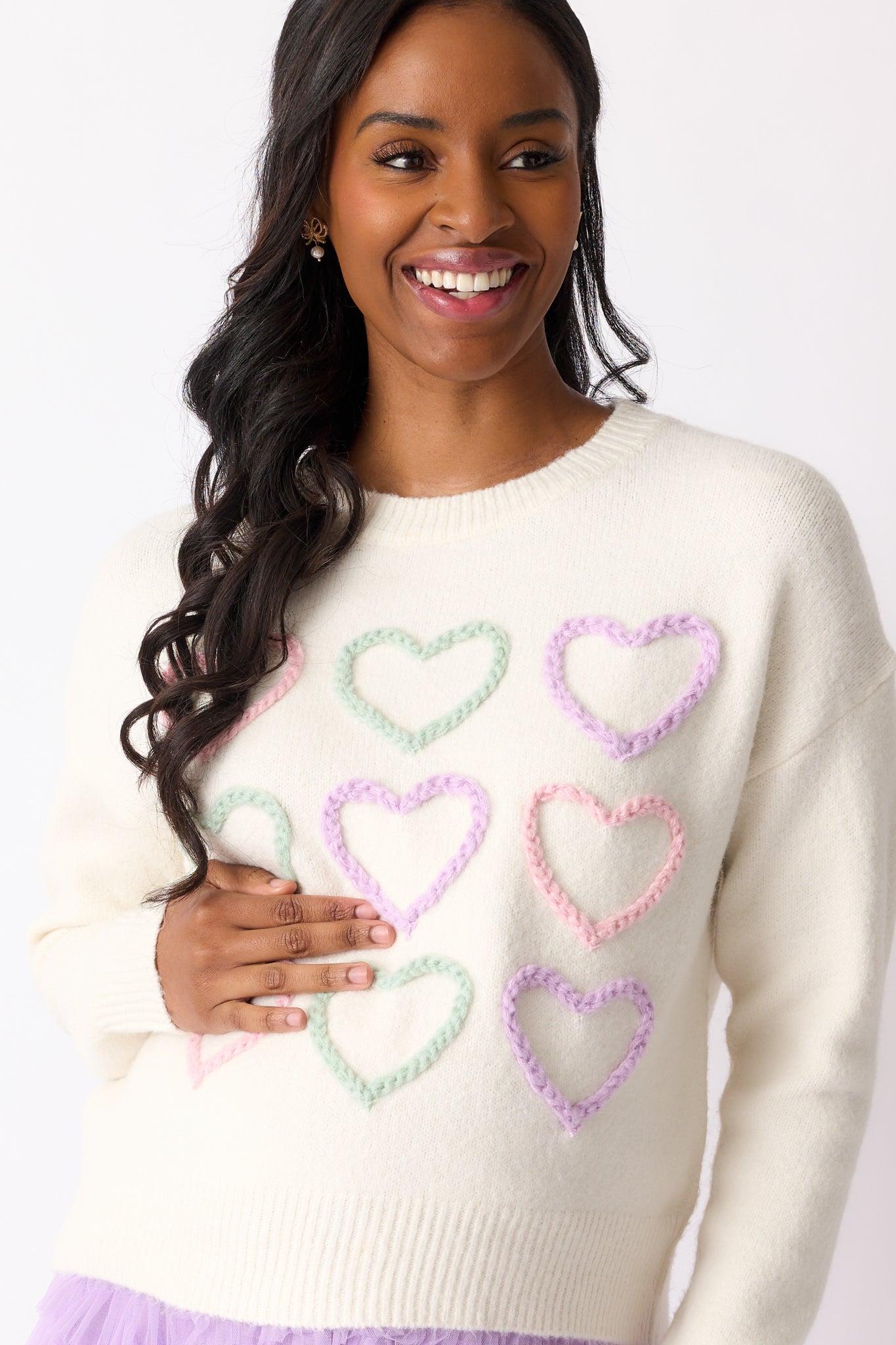 You & Me Ivory Heart Stitch Sweater Product Image