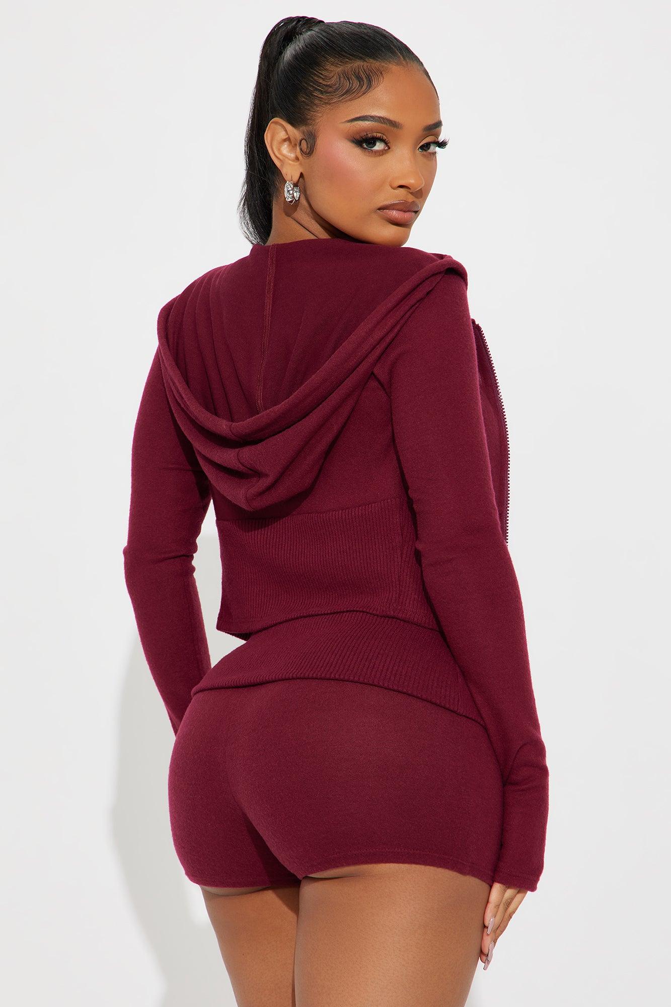 Daisy Brushed Knit Short Set - Burgundy Female Product Image