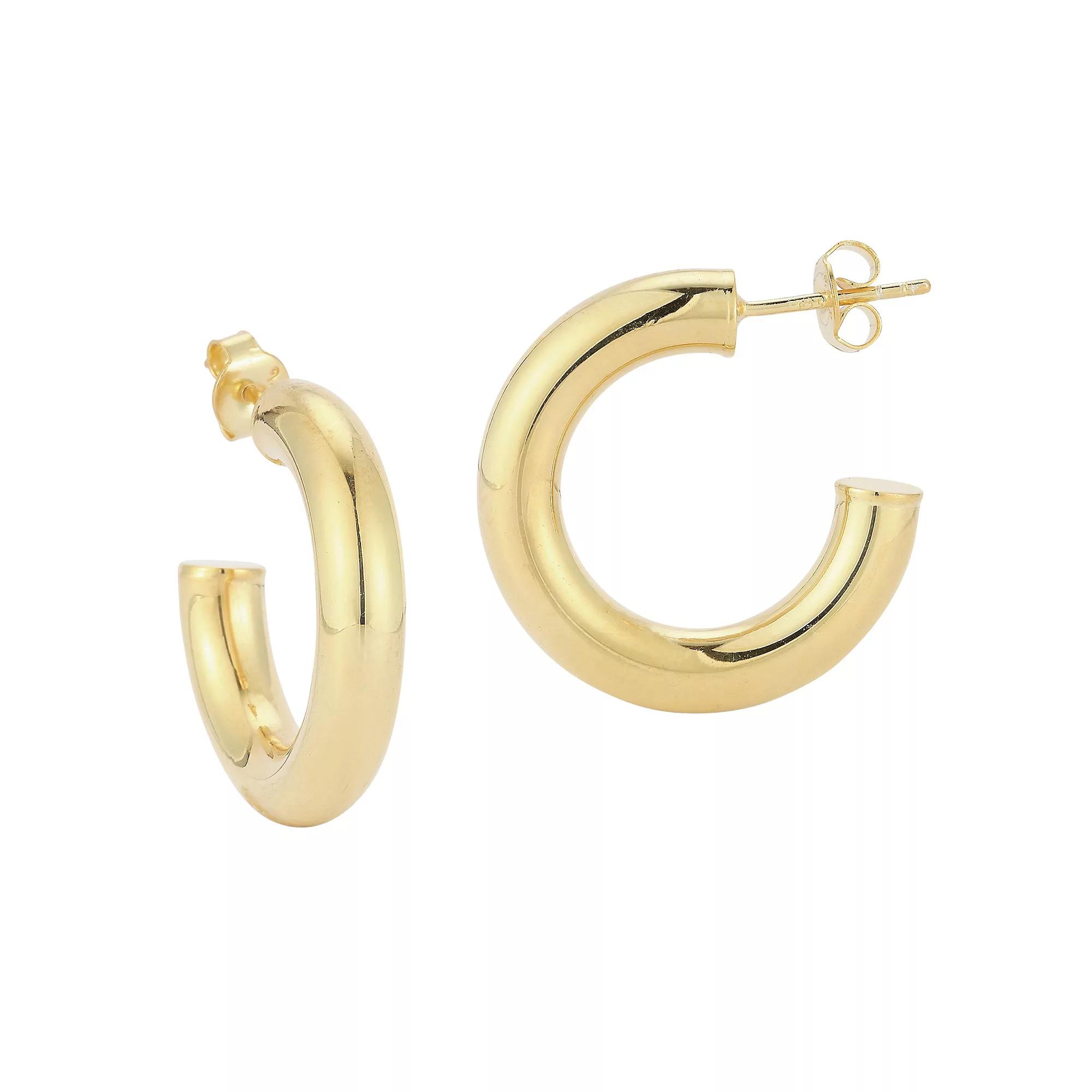 Sunkissed Sterling 5 mm Tube Hoop Earrings, Women's, Yellow Gold Tone Product Image