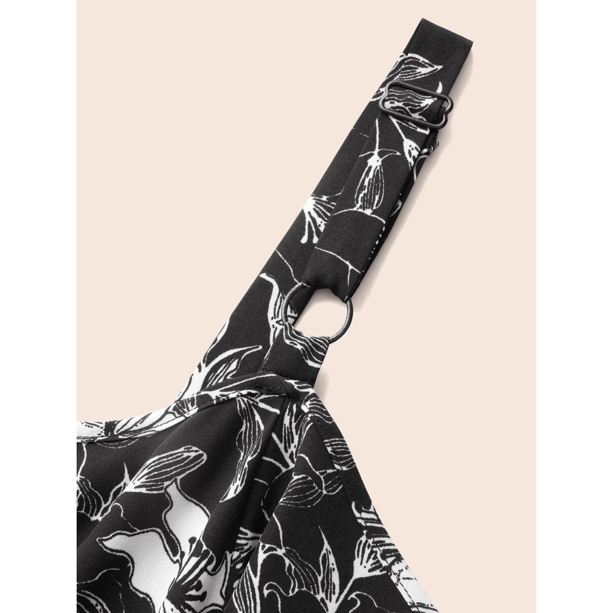 Plus Size Floral Heart Neckline Ruffle Trim Dress Black Women Elegant Ruffles Heart neckline Short sleeve Curvy BloomChic 30/6X Product Image