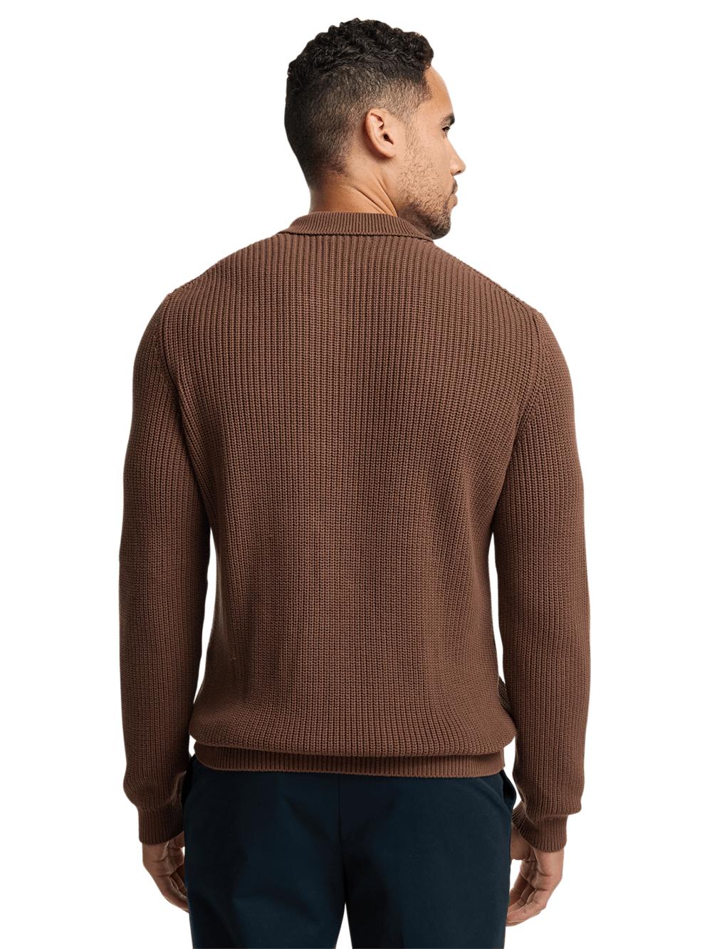 Cotton Cable V-neck Polo - Brown Product Image