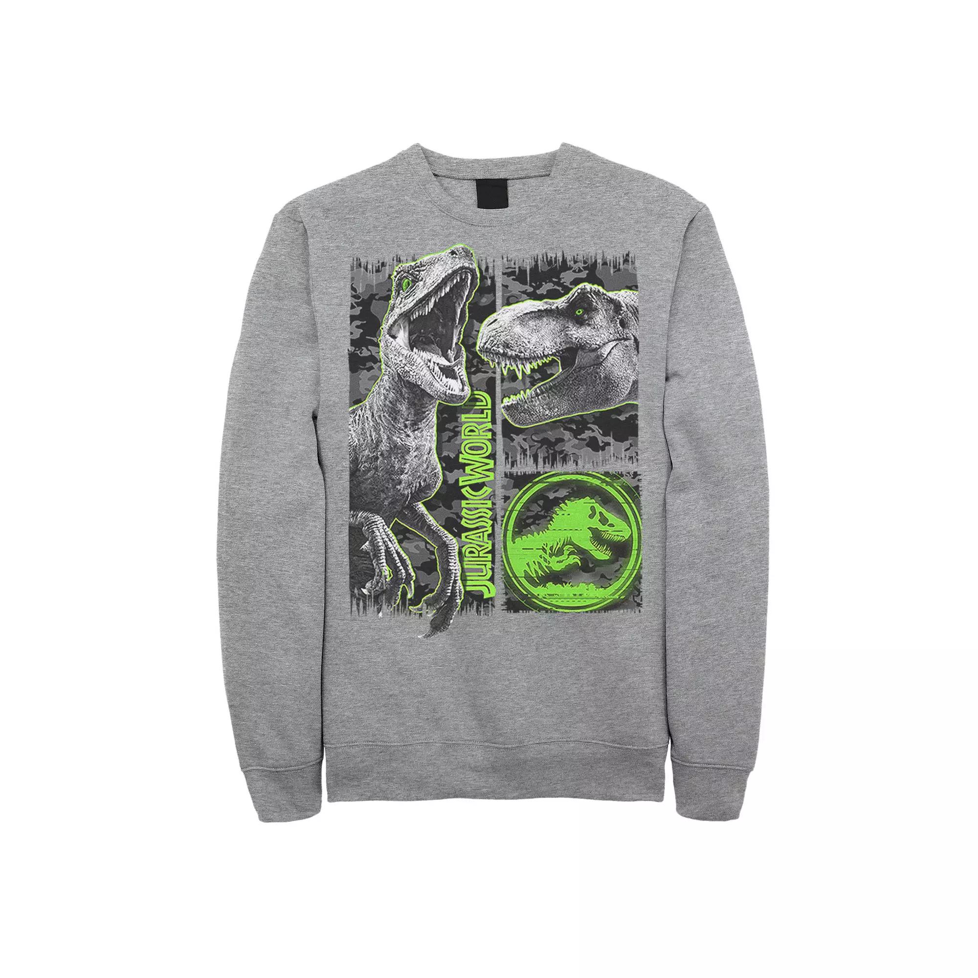 Mens Jurassic World Two Raptor T-Rex Camo Scratch Sweatshirt Athletic Grey Product Image