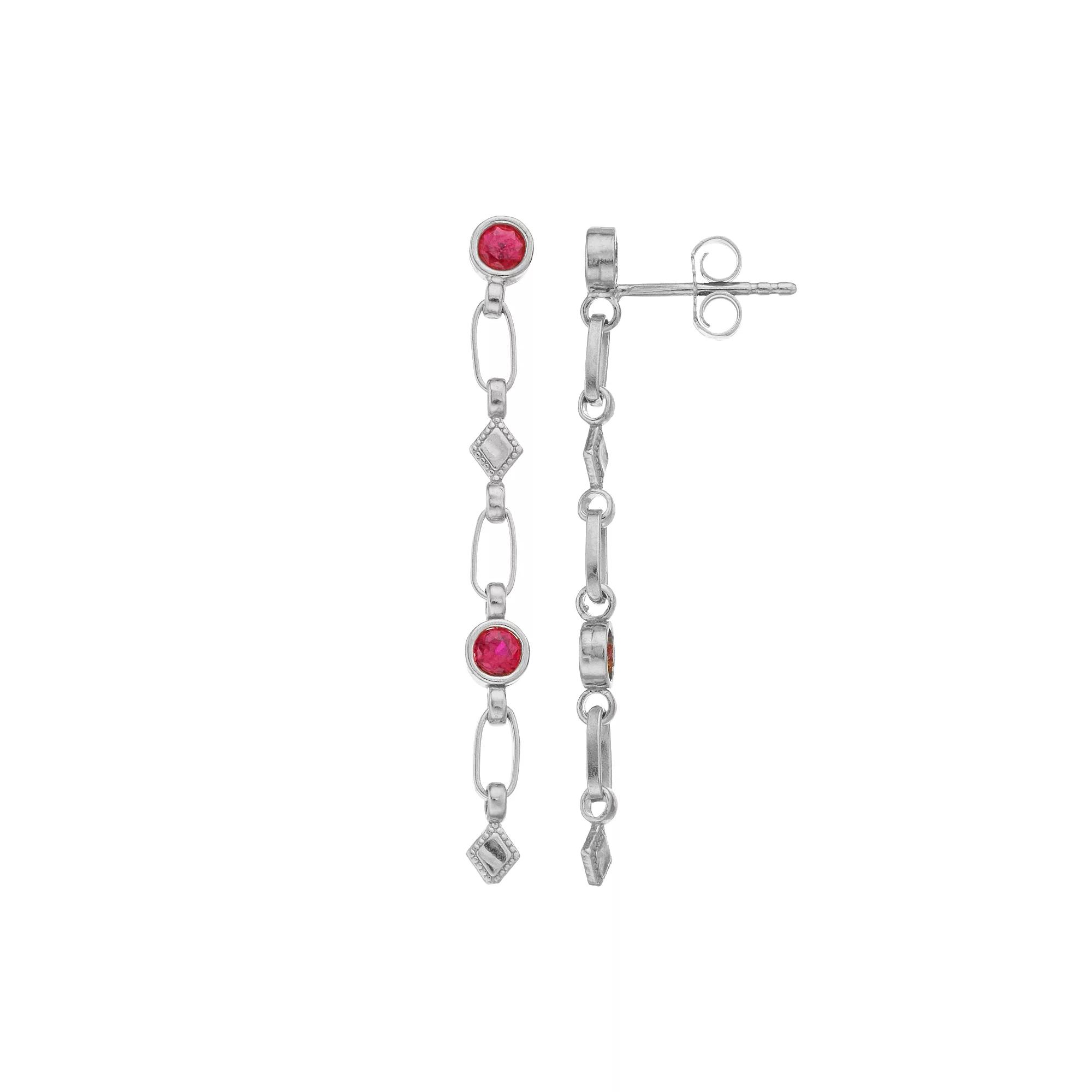 Kristen Kesho Sterling Silver Lab-Created Ruby Rhombus Link Drop Earrings, Women's Product Image