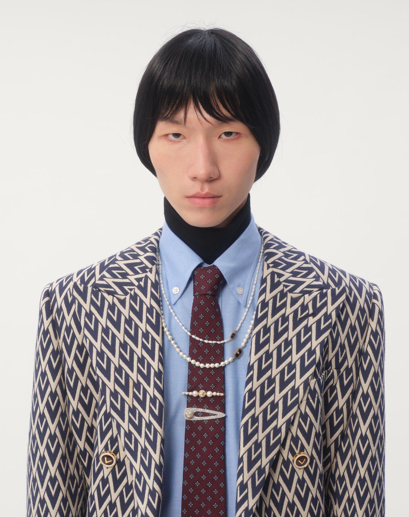Double-Breasted Wool Jacket With Jacquard Toute La V Pattern Product Image