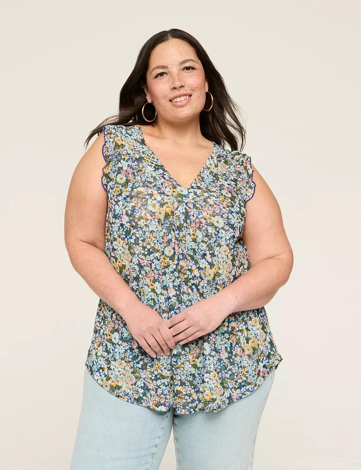 Mesh V-Neck Pleat-Front Top Product Image