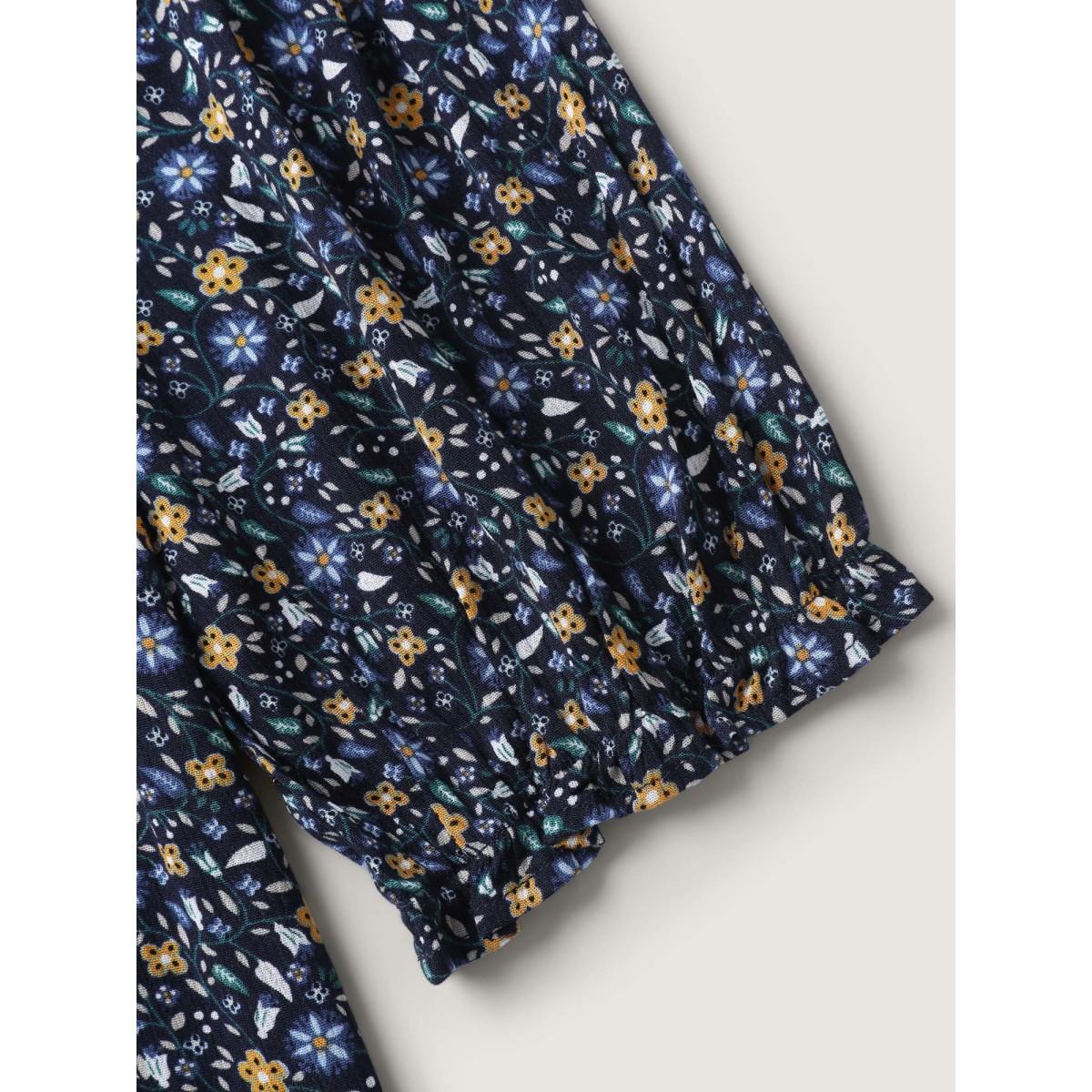 Plus Size Indigo Supersoft Lace Trim Floral Print V-Neck Blouse Women Timeless Elbow-length sleeve Overlap Collar Elegant Blouses BloomChic 26/4X Product Image