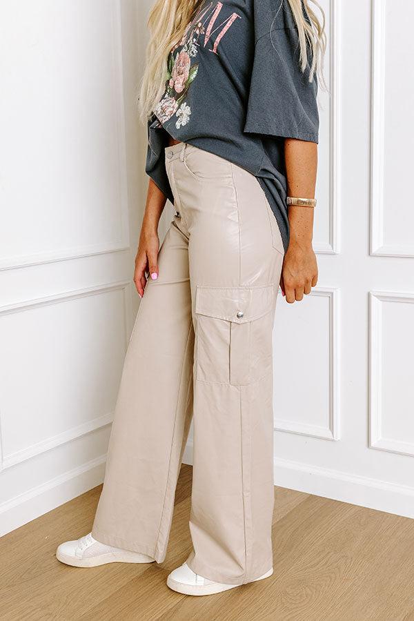 The Jamilet Faux Leather Cargo Pants In Light Birch Product Image