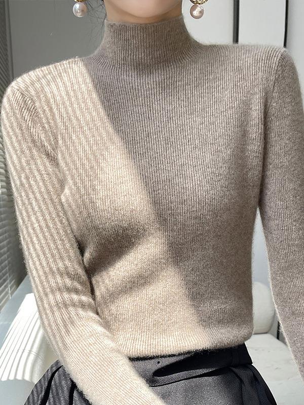 Casual Skinny Long Sleeves Solid Color Half Turtleneck Sweater Tops Product Image