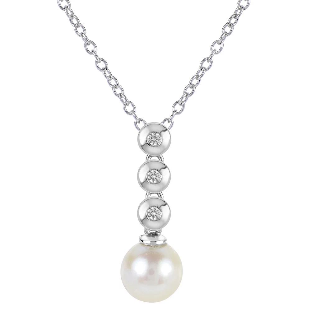 PearLustre by Imperial Sterling Silver Freshwater Cultured Pearl & Lab-Created White Sapphire Pendant Necklace, Womens Product Image