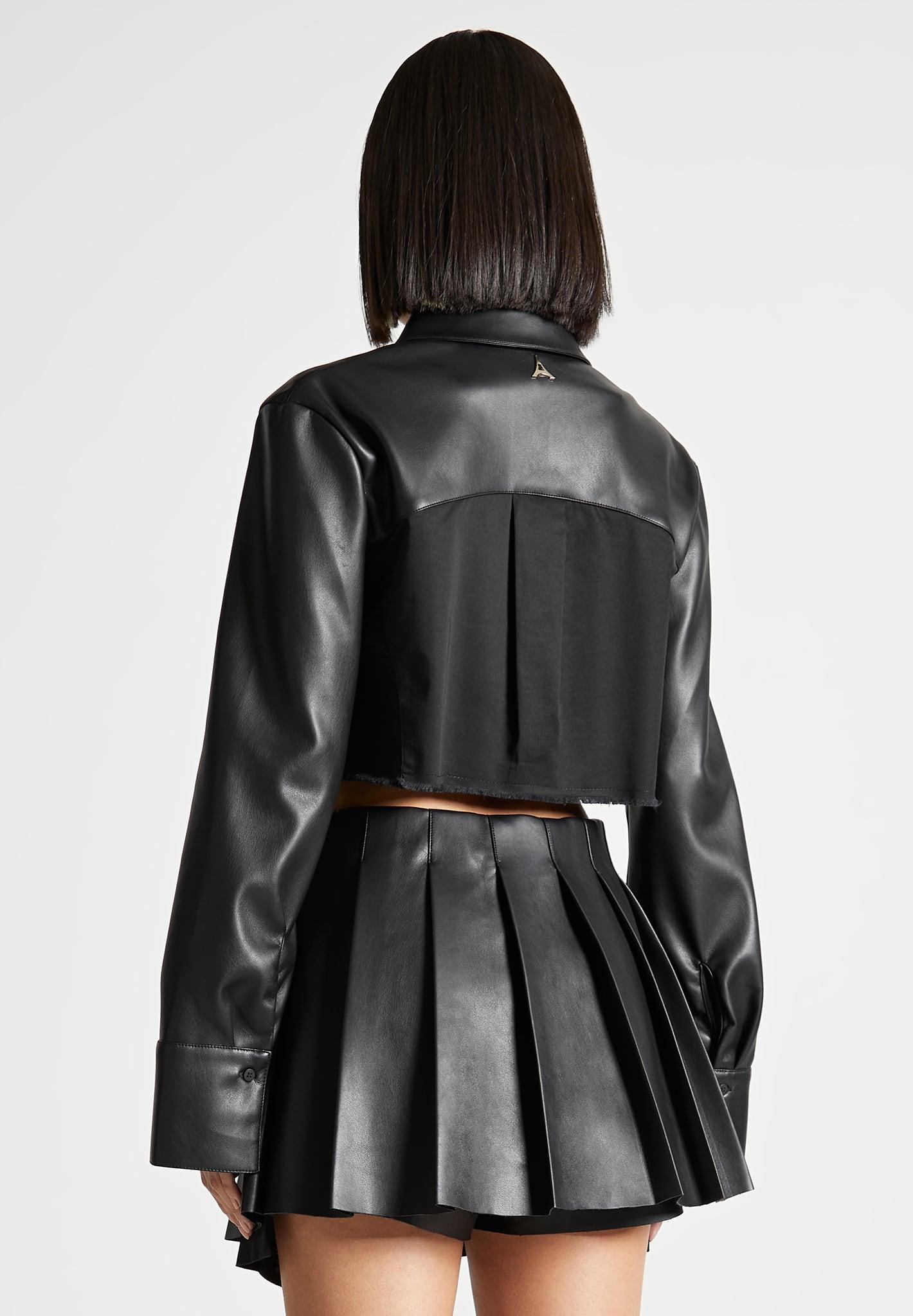Bernadette - Leather Contrast Cropped Shirt - Black Female Product Image