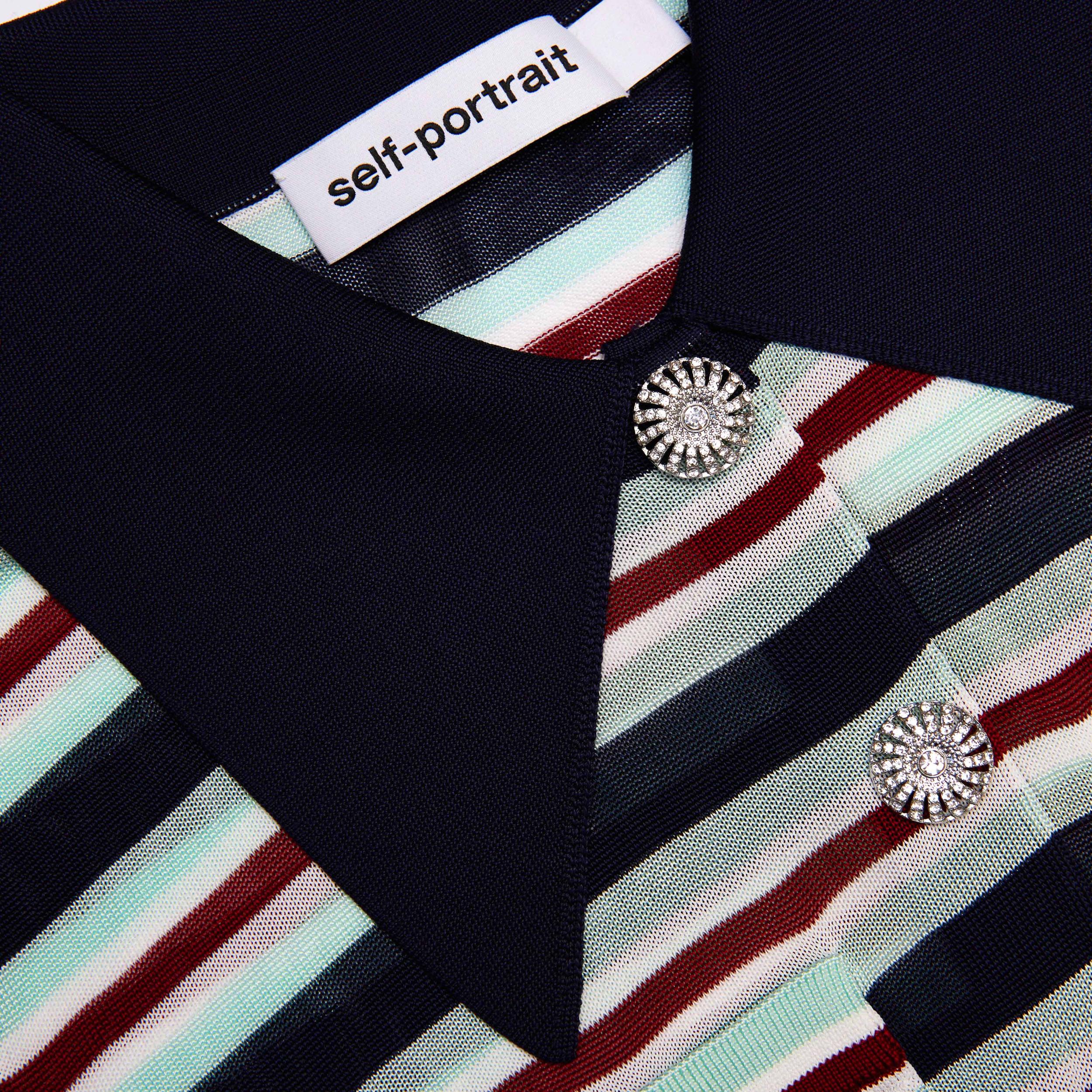 Navy Striped Viscose Knit Top Product Image