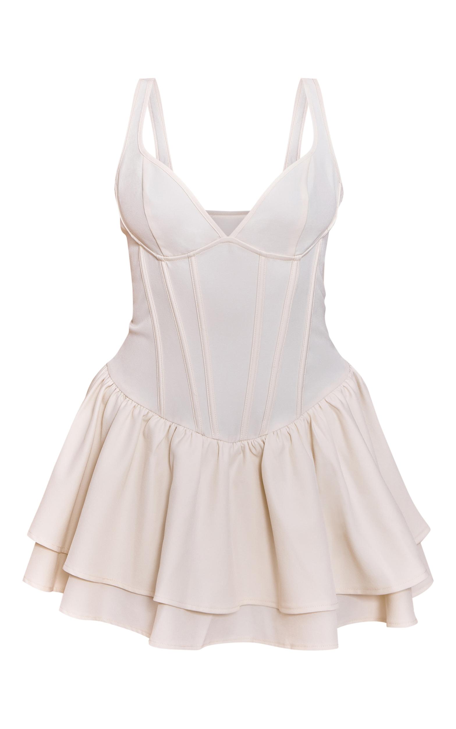 Cream Woven Corset Detail Skater Skort Romper Product Image