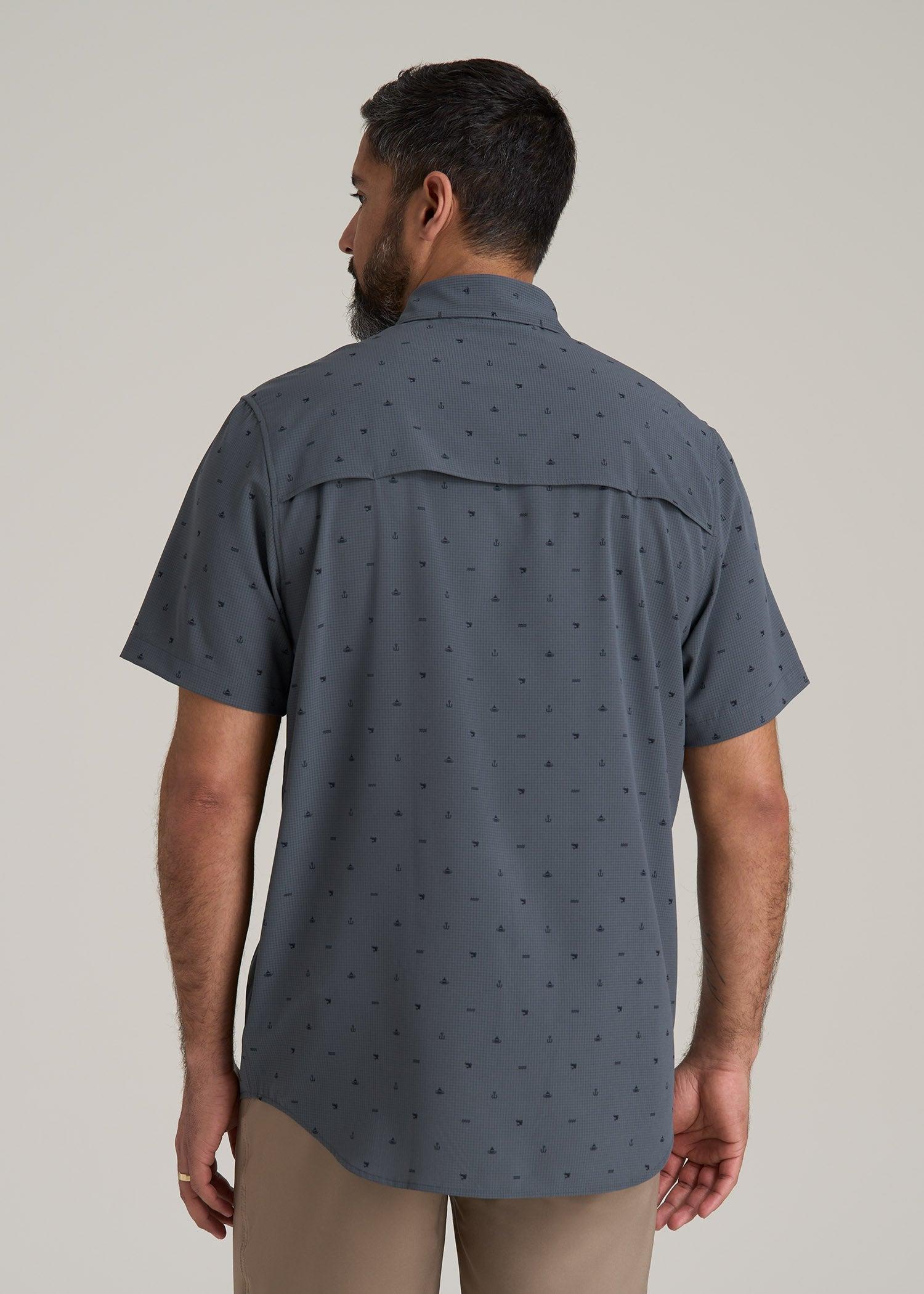 LJ&S Great Lakes Sport Shirt for Tall Men in Fishing Icon Print Male Product Image