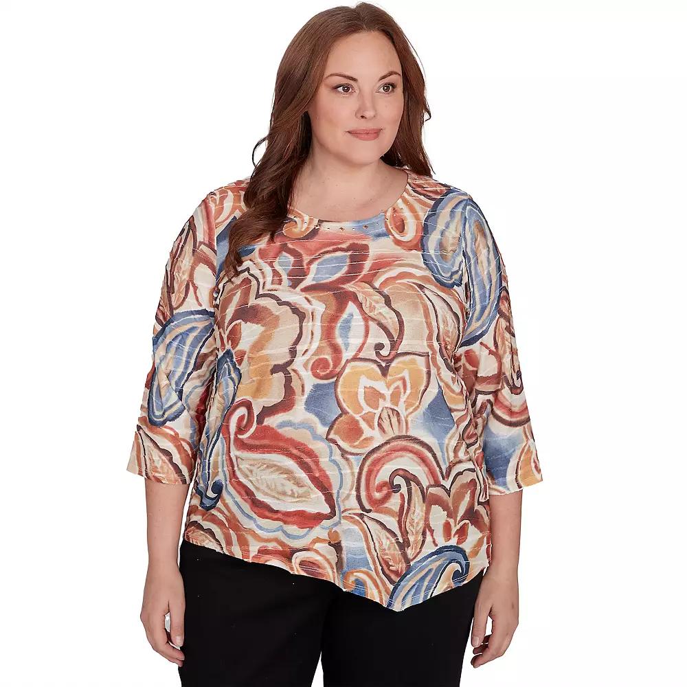 Plus Size Alfred Dunner Watercolor Paisley Crewneck Top, Women's, Size: 2XL, Neutral Team Product Image