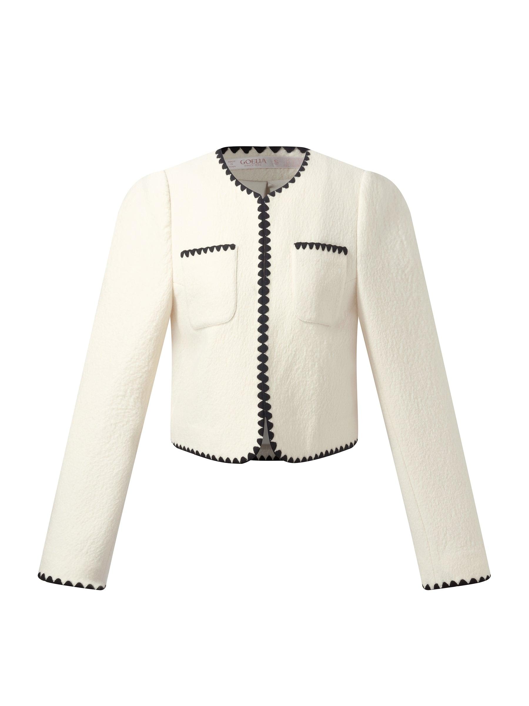 100% Wool Contrast Trim Women Crop Jacket Product Image