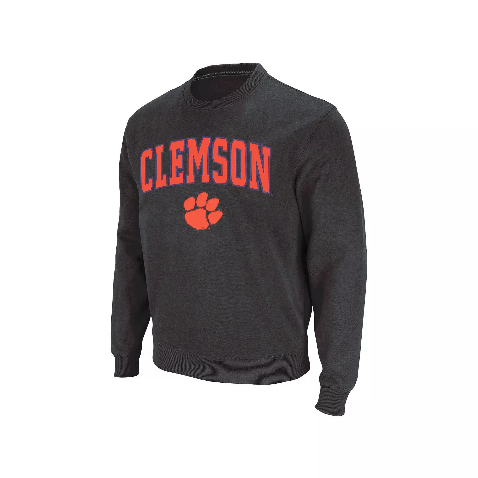 Men's Colosseum Charcoal Clemson Tigers Arch & Logo Crew Neck Sweatshirt,  Product Image