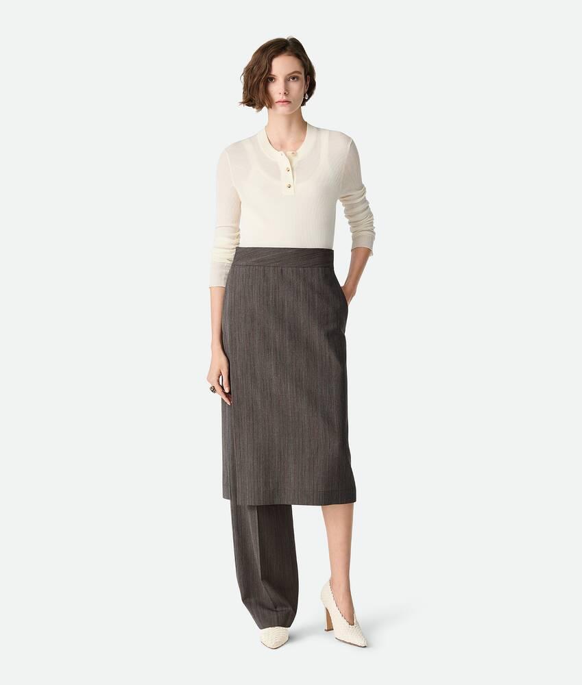 Women's Wool Subtle Stripe Skirt Trousers in Grey/brown melange Product Image