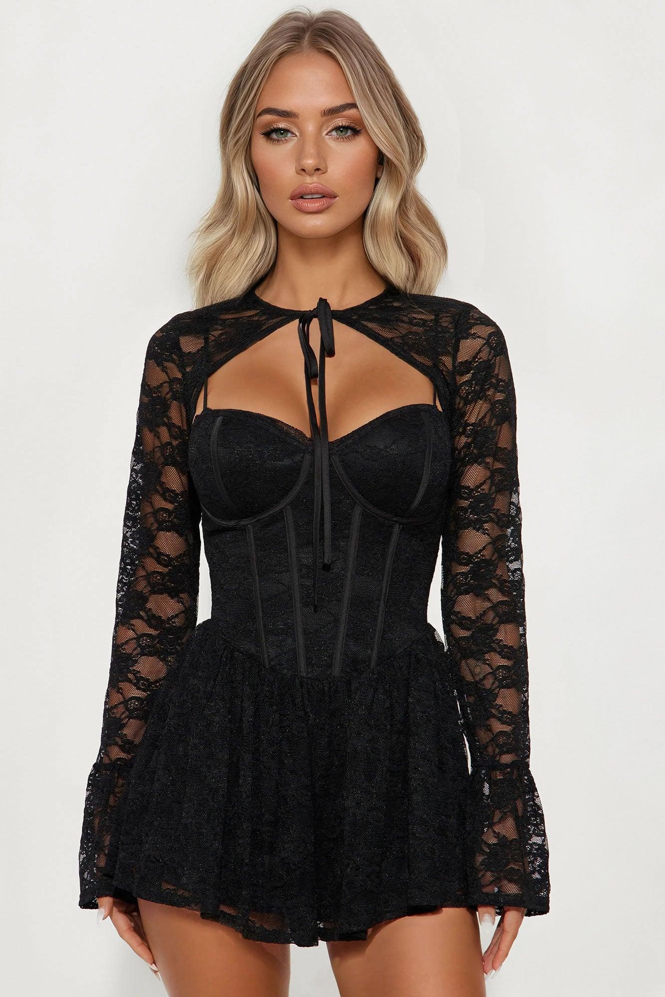 Escape The Night Lace Romper Set - Black Female Product Image