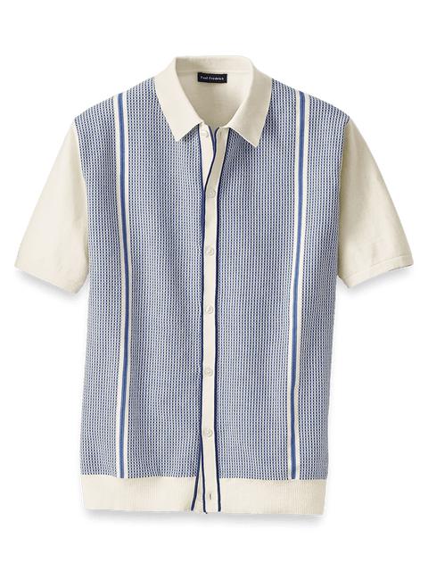 Cotton Button Front Polo - Blue Product Image