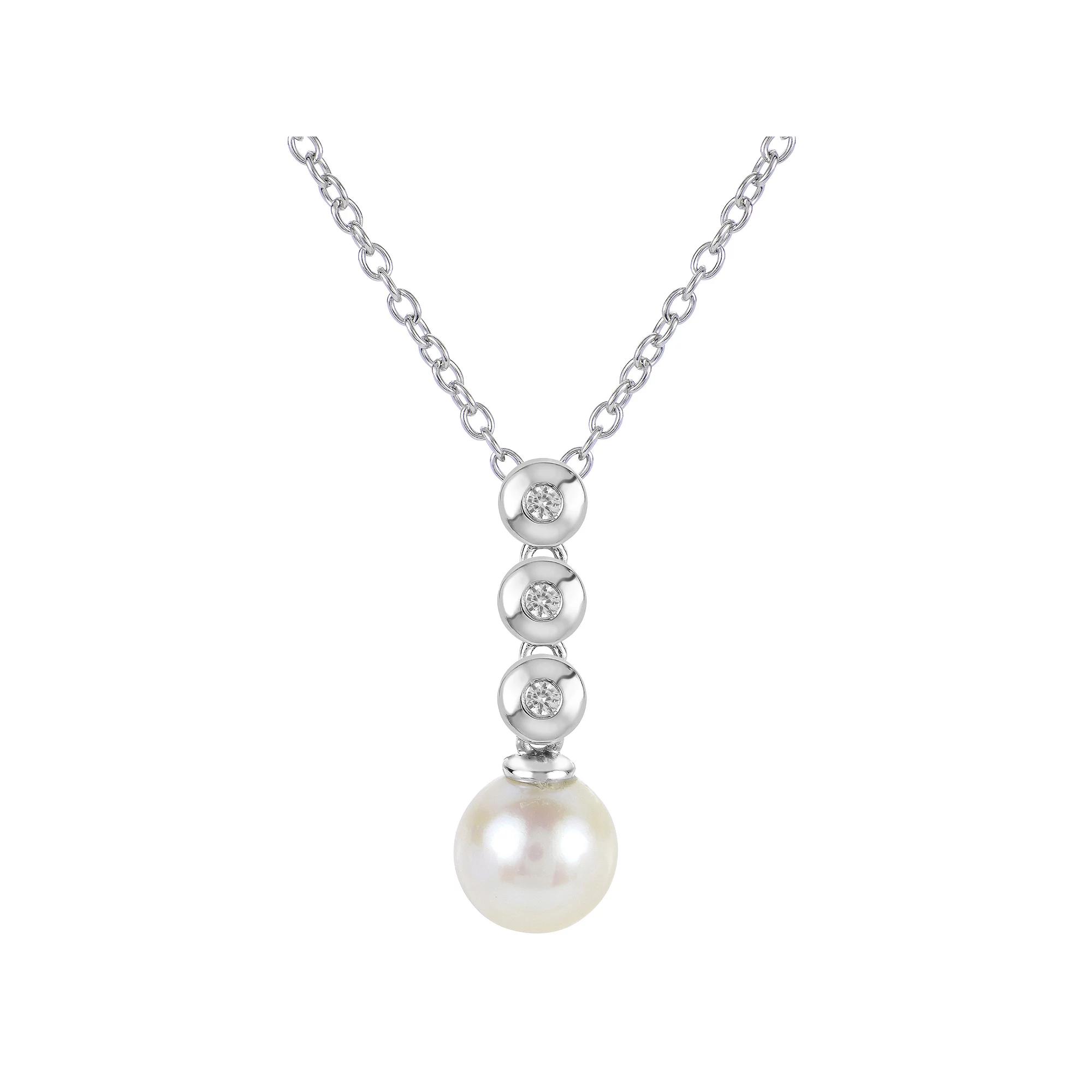 PearLustre by Imperial Sterling Silver Freshwater Cultured Pearl & Lab-Created White Sapphire Pendant Necklace, Womens Product Image