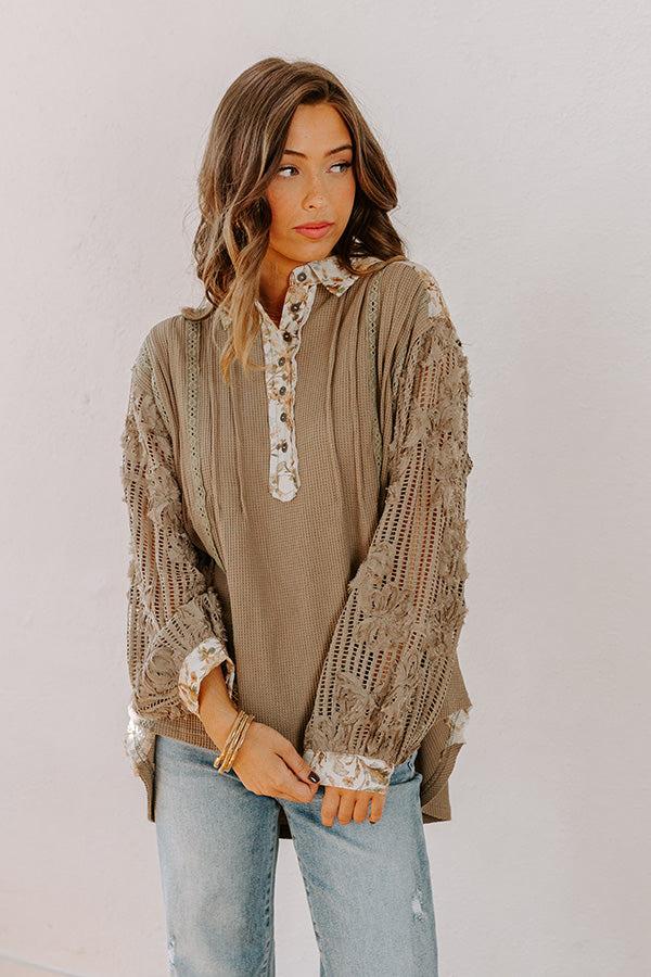 Small Town Cafe Waffle Knit Top Product Image