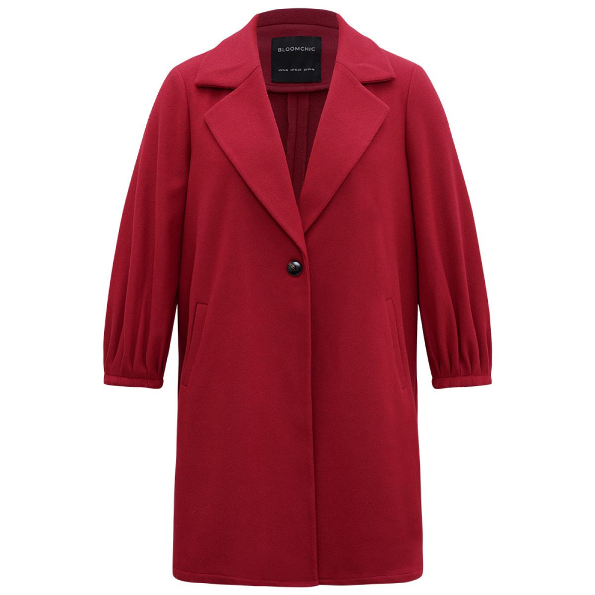 Plus Size Lapel Collar Pocket Button Up Coat Women Crimson Casual Plain Ladies Dailywear Winter Coats BloomChic 30/6X Product Image