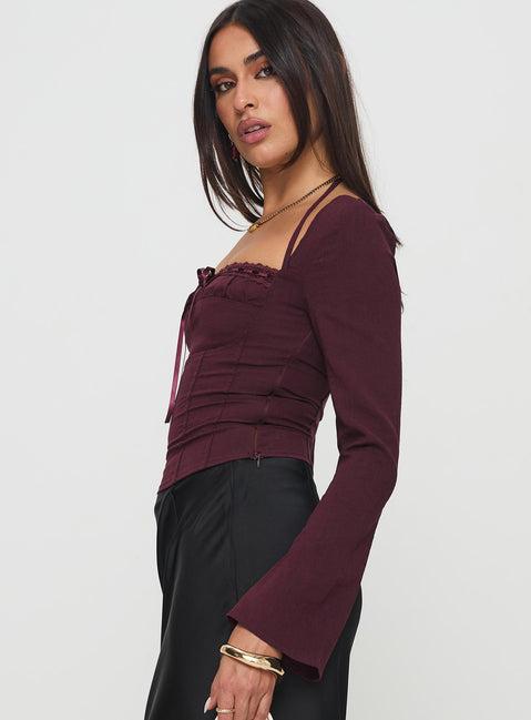 Trynia Long Sleeve Top Burgundy Product Image