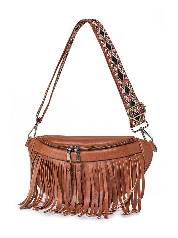 Geometric Tasseled Zipper Crossbody Bags Product Image