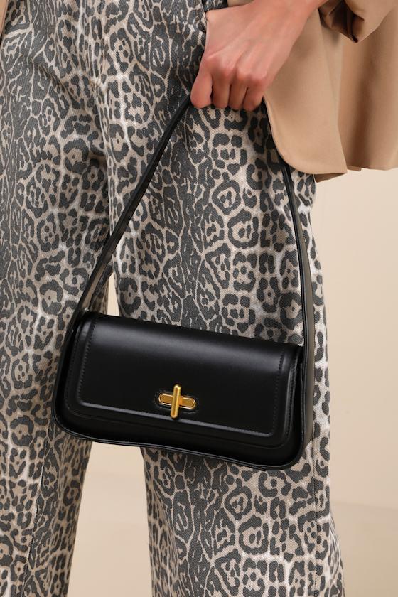 Tairo Black Vegan Leather Shoulder Bag Product Image