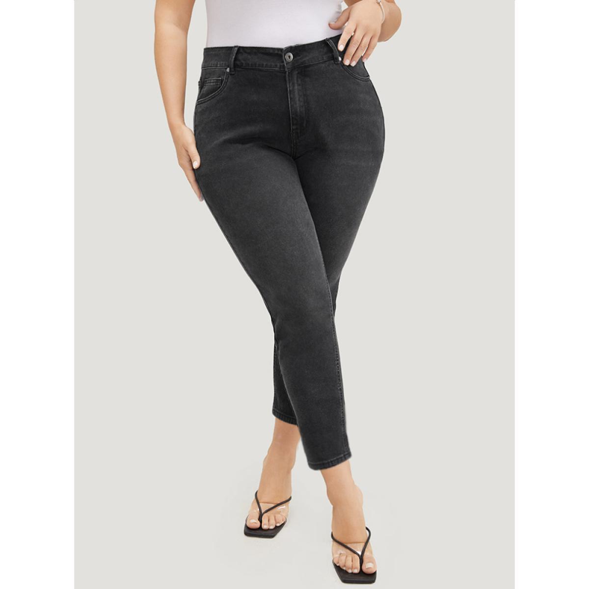 Plus Size Skinny Very Stretchy High Rise Black Wash Jeans Women Black Casual Plain High stretch Pocket Jeans BloomChic 16/1X Product Image