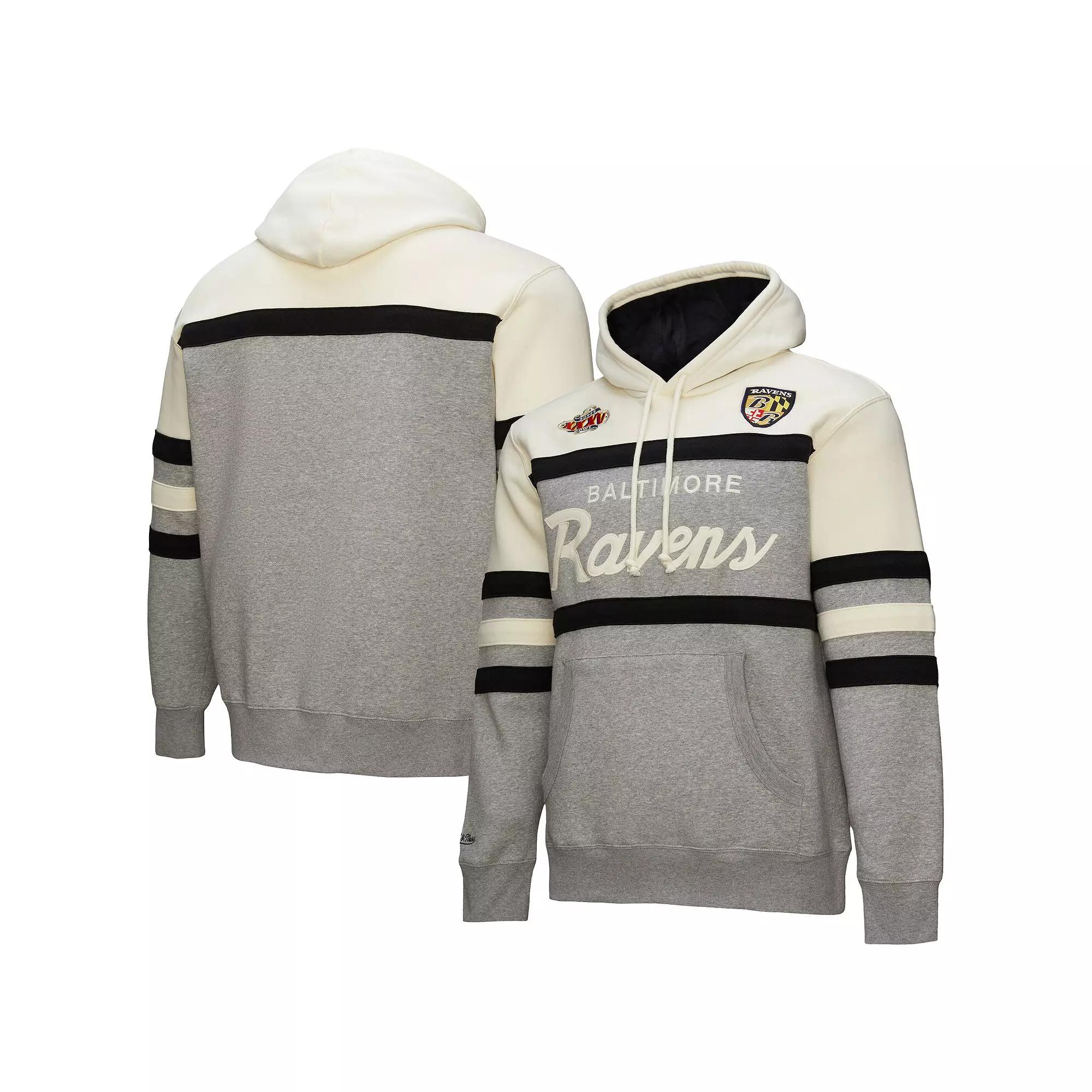 Men's Mitchell & Ness  Heather Gray Baltimore Ravens Head Coach Vintage Logo Pullover Hoodie, Size: Small, Grey Product Image