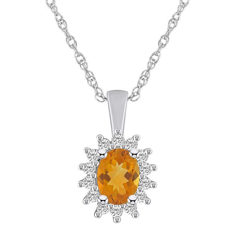 Alyson Layne 14k White Gold Oval Citrine & 1/3 Carat T.W. Diamond Halo Pendant Necklace, Women's, Size: 18" Product Image